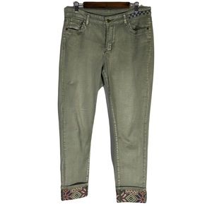 Tempo Paris Denim Lighter Green Five Pockets Aztec Embroidery @ Hems & Waist XL